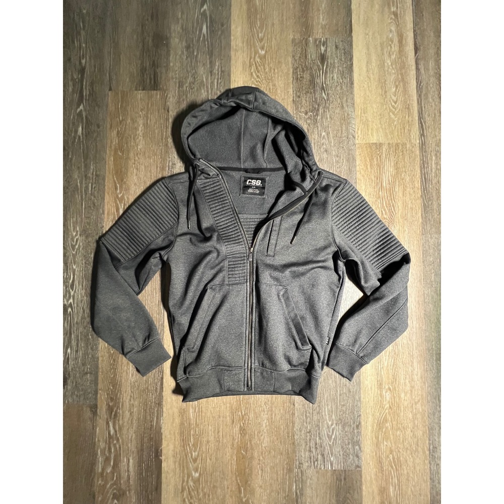 CSG Moto Zip Hoodie Mens‎ Small Grey Excellent Ribbed Shoulder Full Zip Jacket